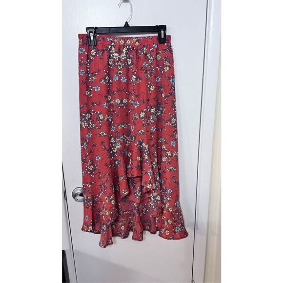 Max Studio Women's Floral Print Ruffle Hem Maxi Skirt In Dark Orange Size Small - Picture 2 of 10